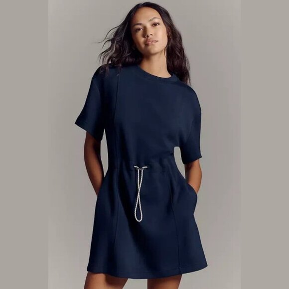 NEW Varley - SIze L, Maple Short-Sleeve Mini Dress - Navy - Picture 1 of 3